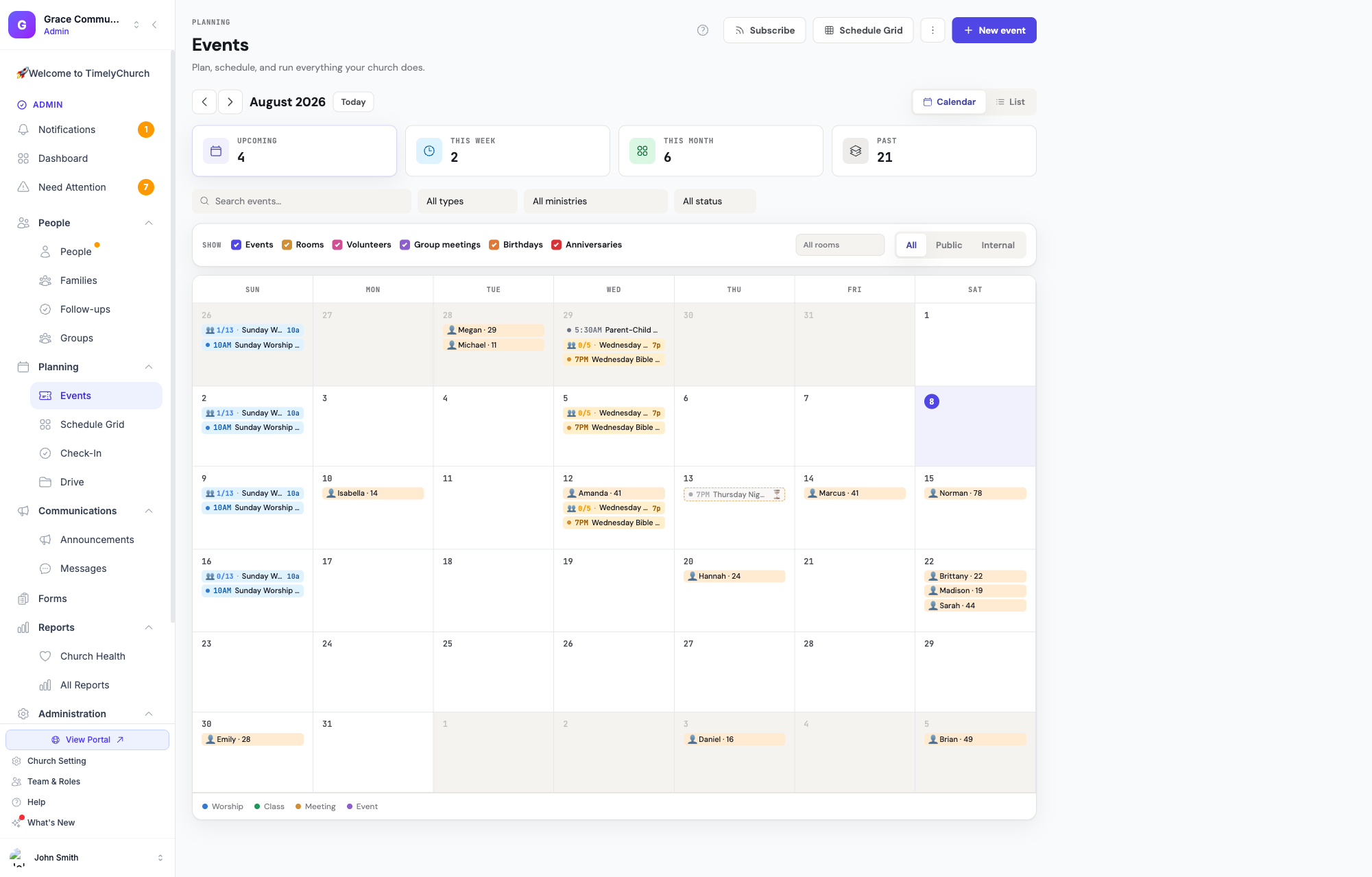 El calendario de Eventos mostrando un evento pendiente representado de forma atenuada con borde discontinuo