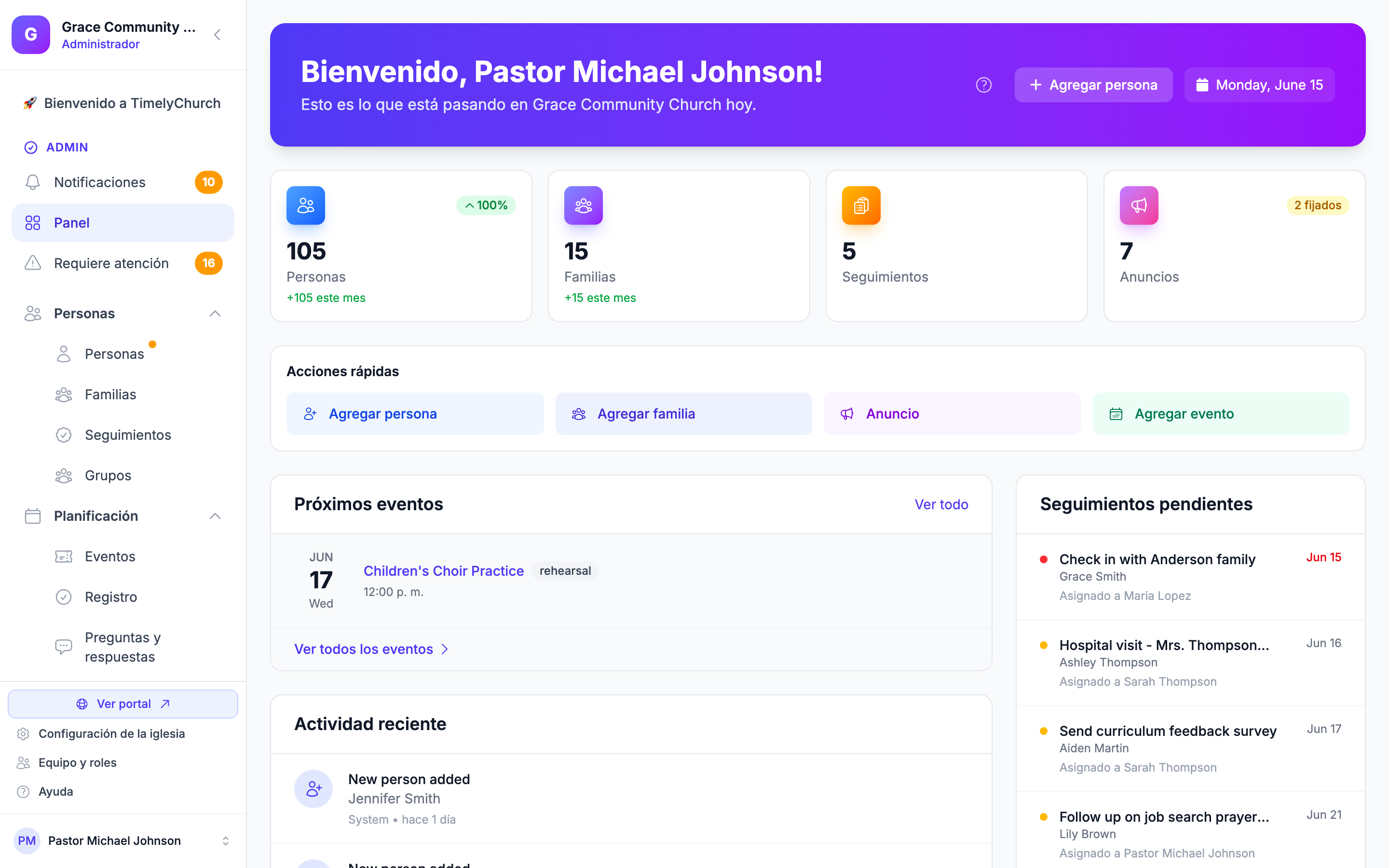 Fila de Acciones rápidas con los cuatro botones de acción