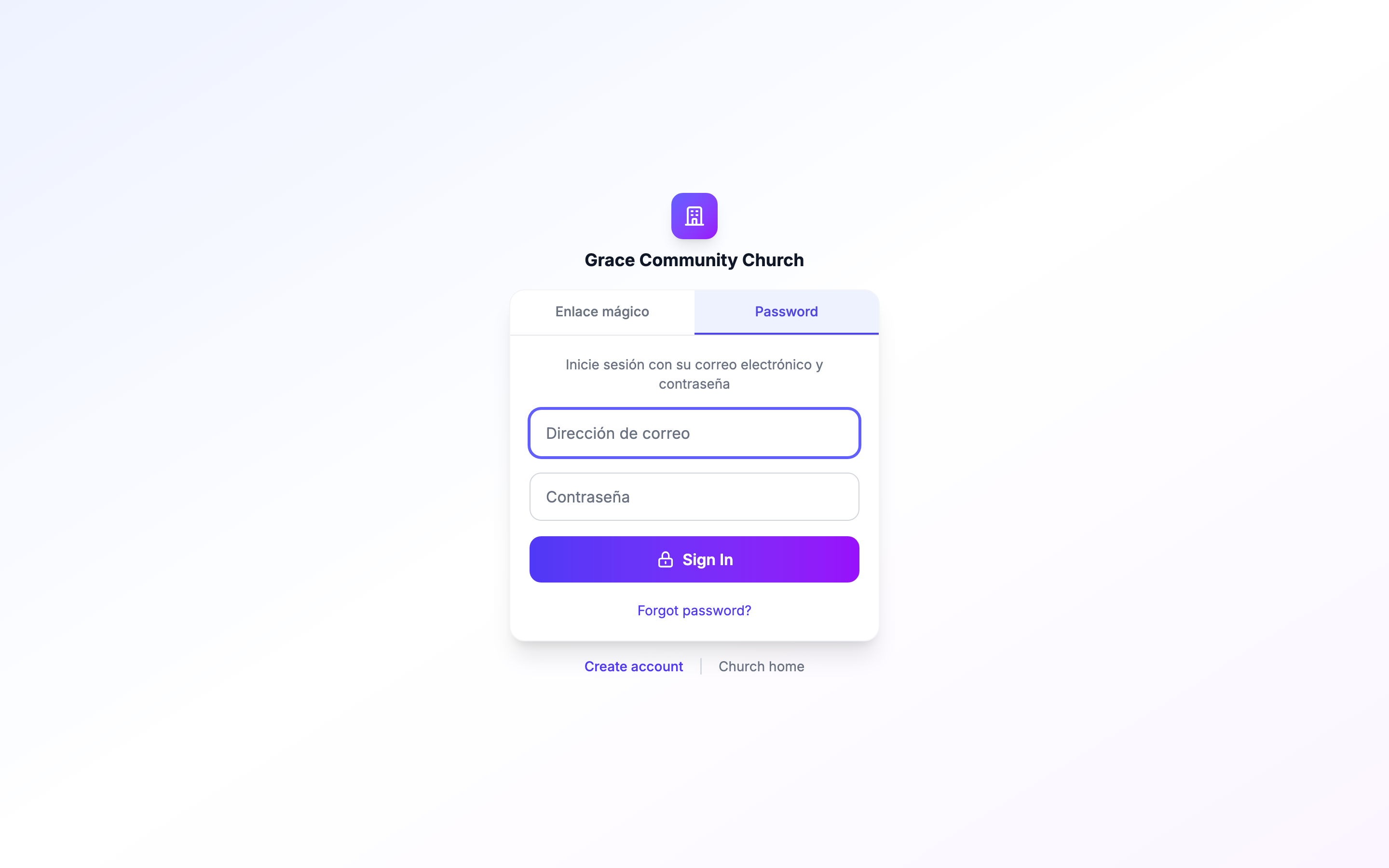 Inicio de sesión del portal que muestra el selector enlace mágico / contraseña