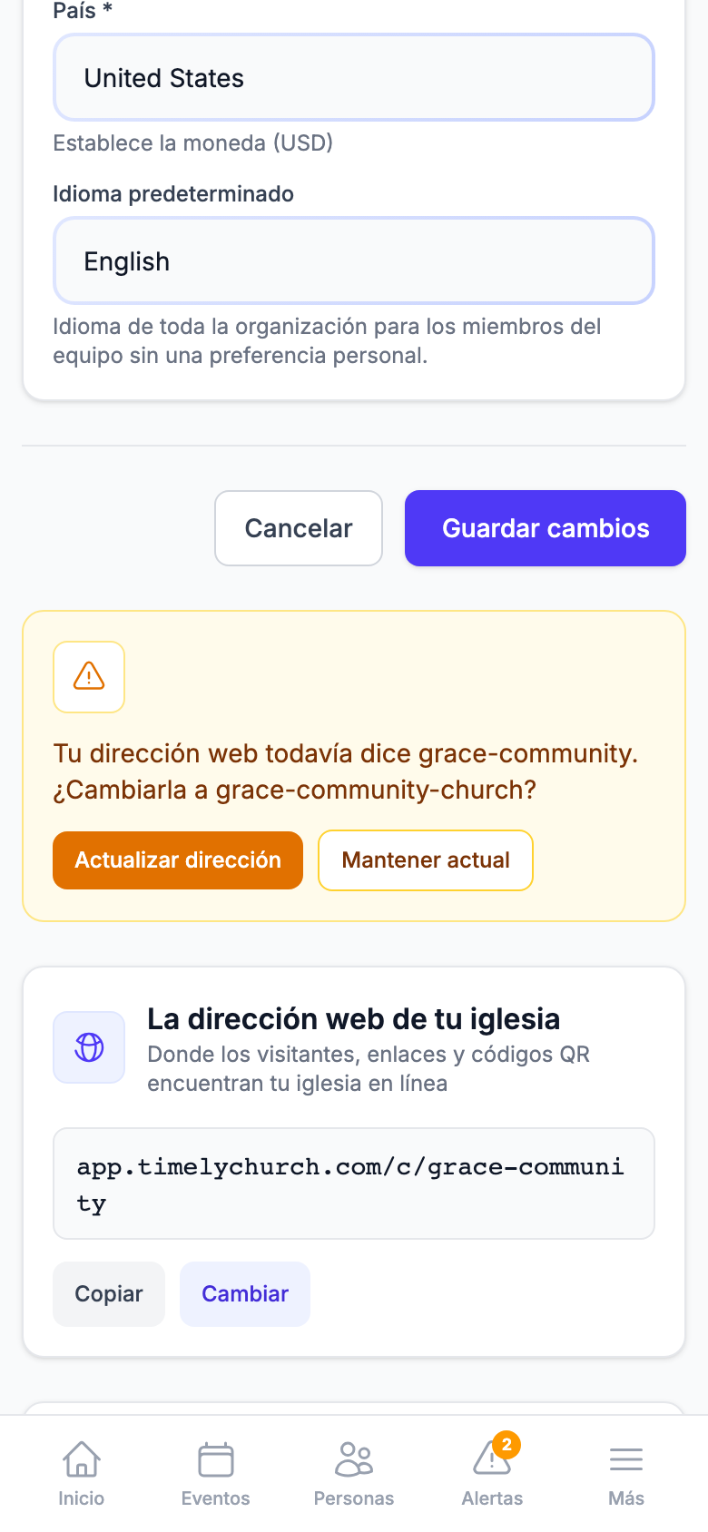 El mismo aviso en el móvil, con la pregunta y los dos botones apilados