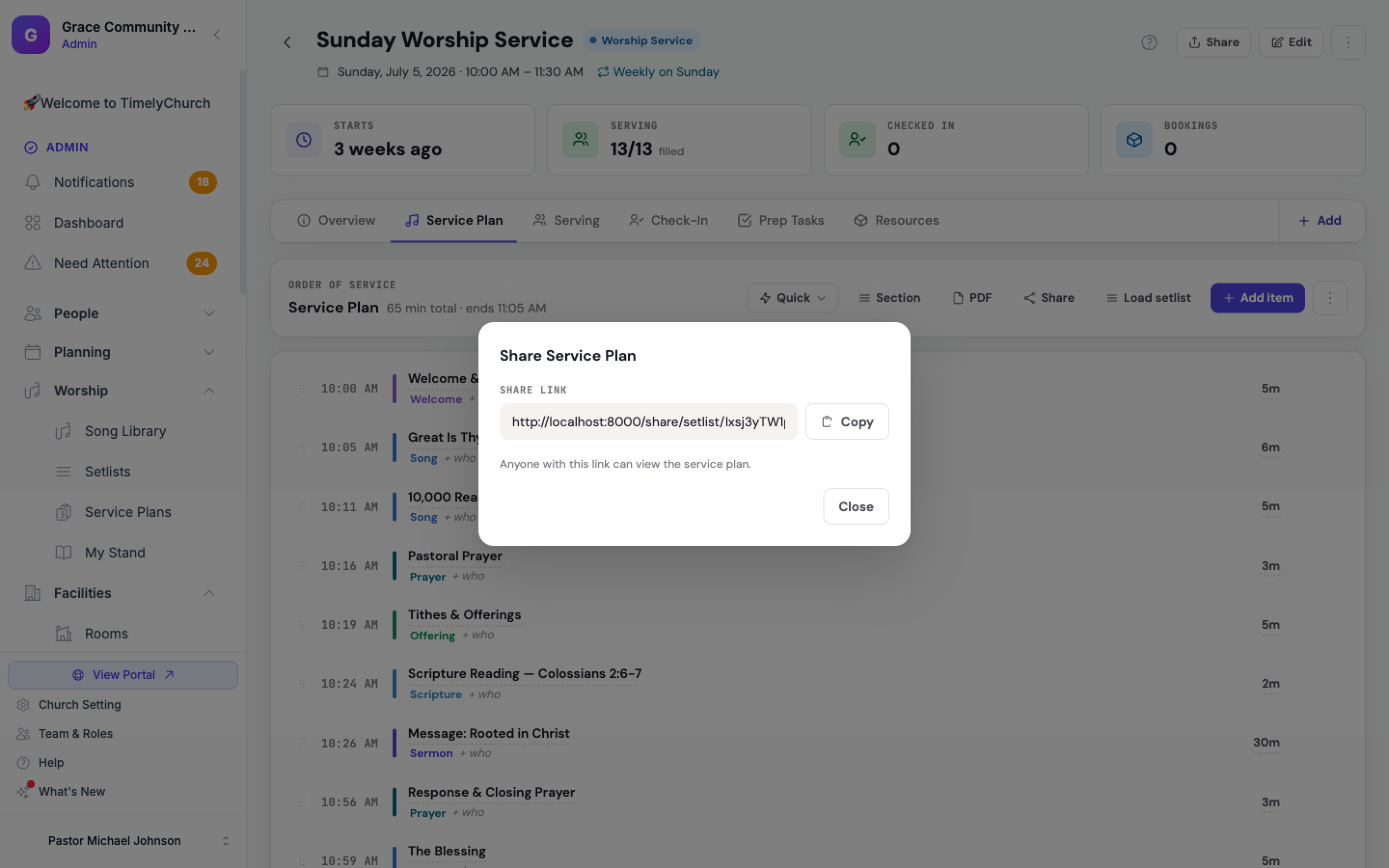Un plan de servicio compartido con el panel Compartir lista de canciones abierto, mostrando el enlace generado para la banda y un botón Copiar